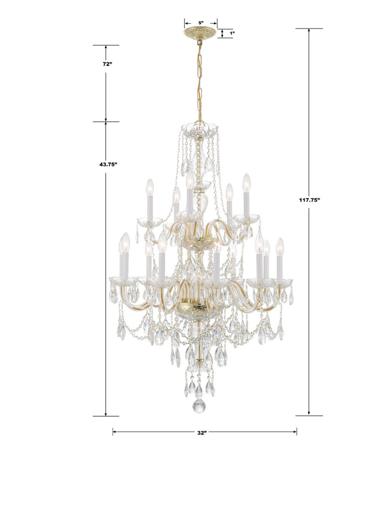 Crystorama - 1155-PB-CL-MWP - 15 Light Chandelier - Traditional Crystal - Polished Brass