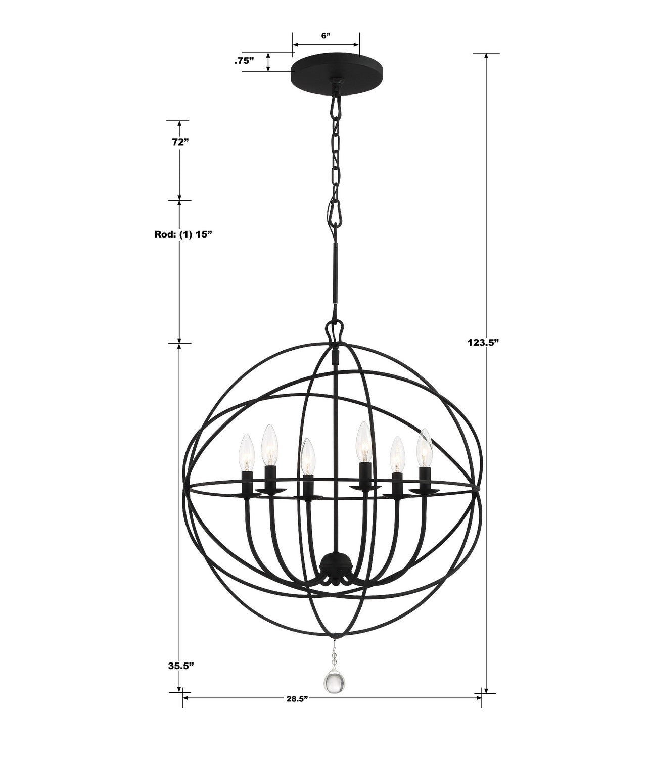 Crystorama - 9228-BK - Six Light Chandelier - Solaris - Black