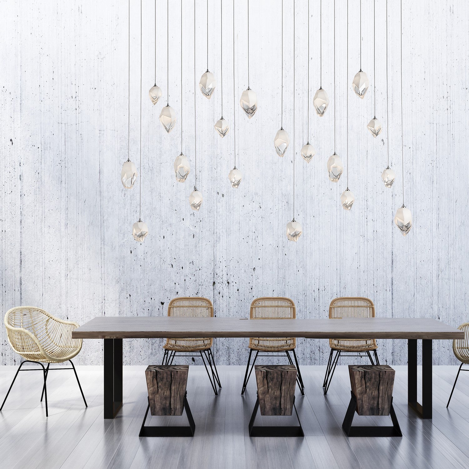 Hubbardton Forge - 131145-SKT-LONG-85-WP0756 - Chrysalis 10-Light Mixed Crystal Pendant - Chrysalis - Sterling
