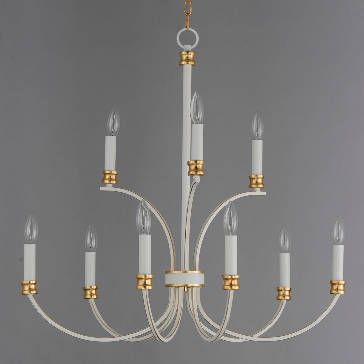 Maxim - 11377WWTGL - Nine Light Chandelier - Charlton - Weathered White/Gold Leaf