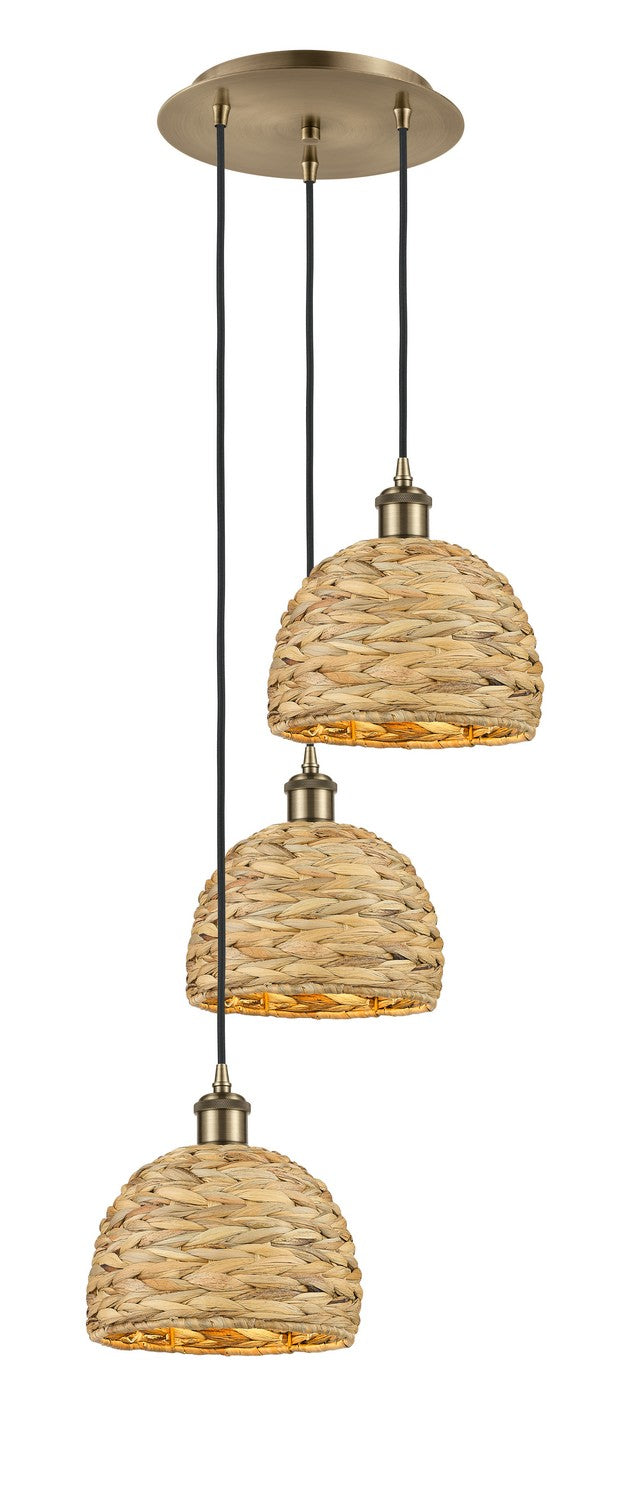 Innovations - 113B-3P-AB-RBD-8-NAT - Three Light Pendant - Ballston - Antique Brass