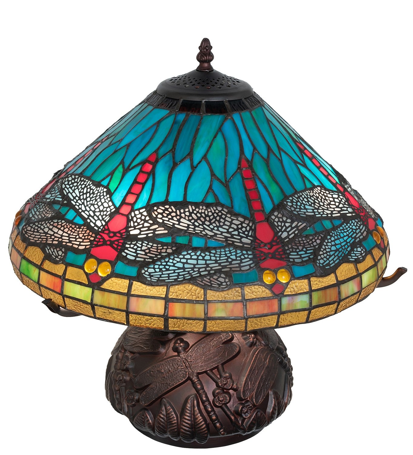 Meyda Tiffany - 261259 - Three Light Table Lamp - Tiffany Dragonfly - Mahogany Bronze