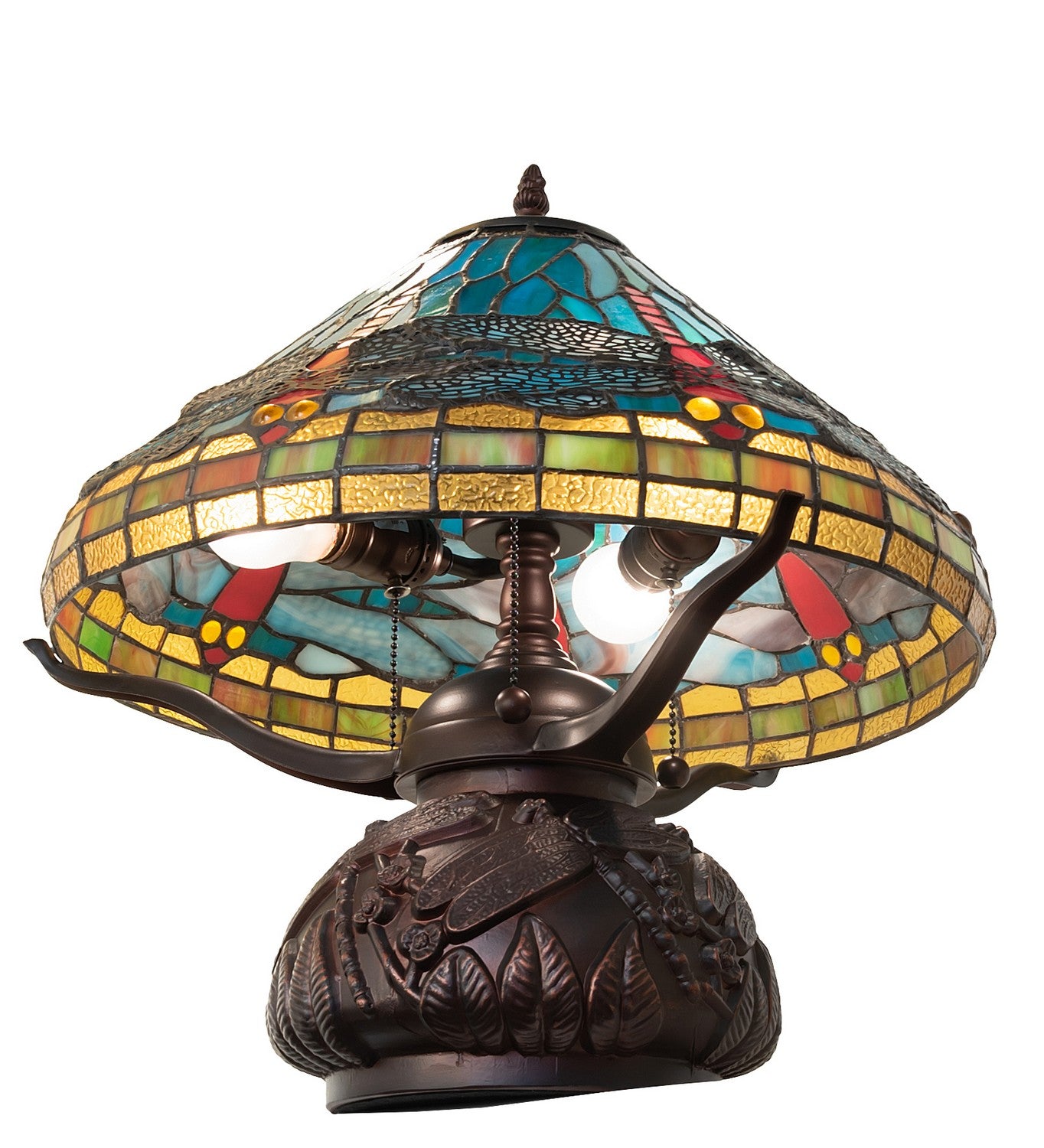 Meyda Tiffany - 261259 - Three Light Table Lamp - Tiffany Dragonfly - Mahogany Bronze