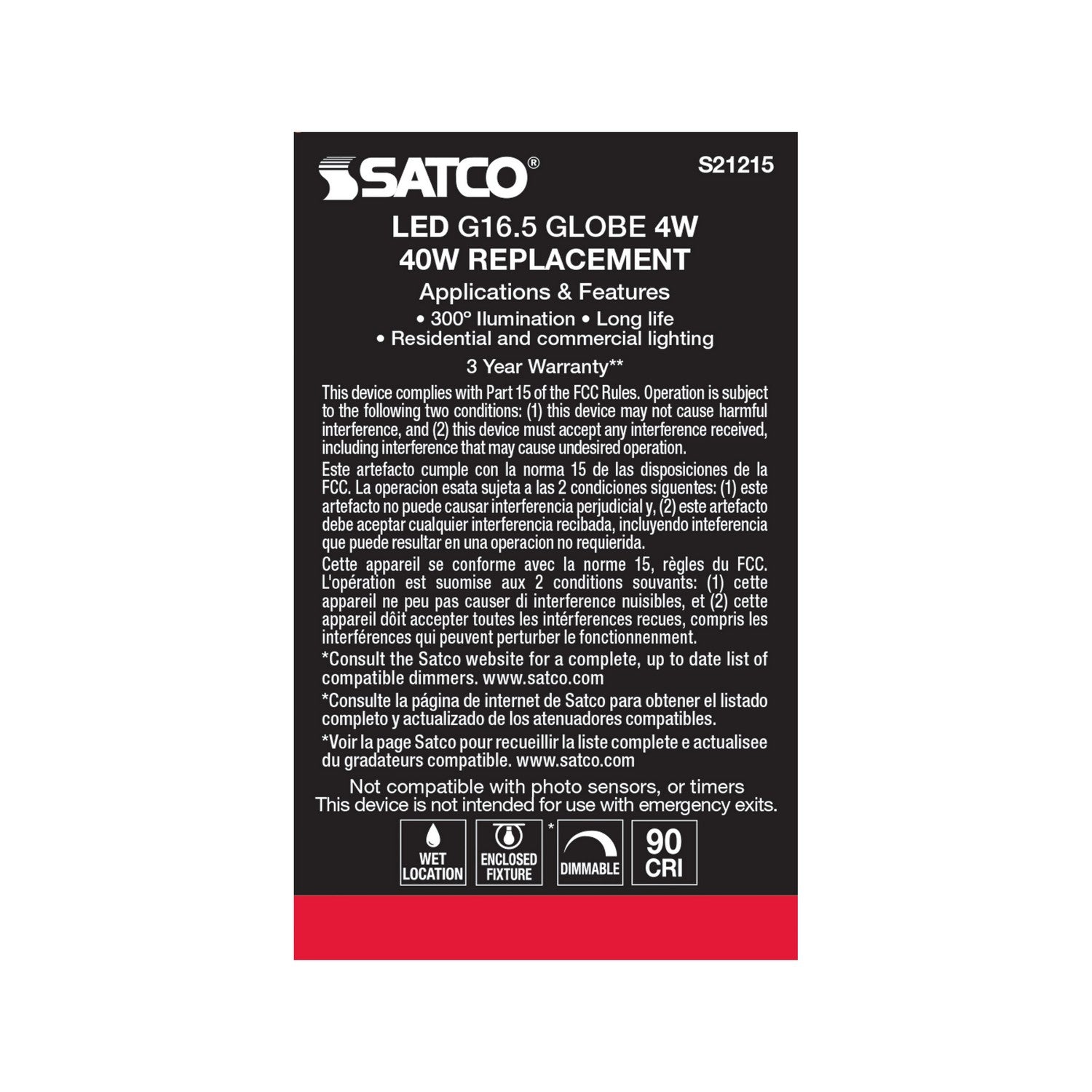 Satco - S21215 - Light Bulb - Clear