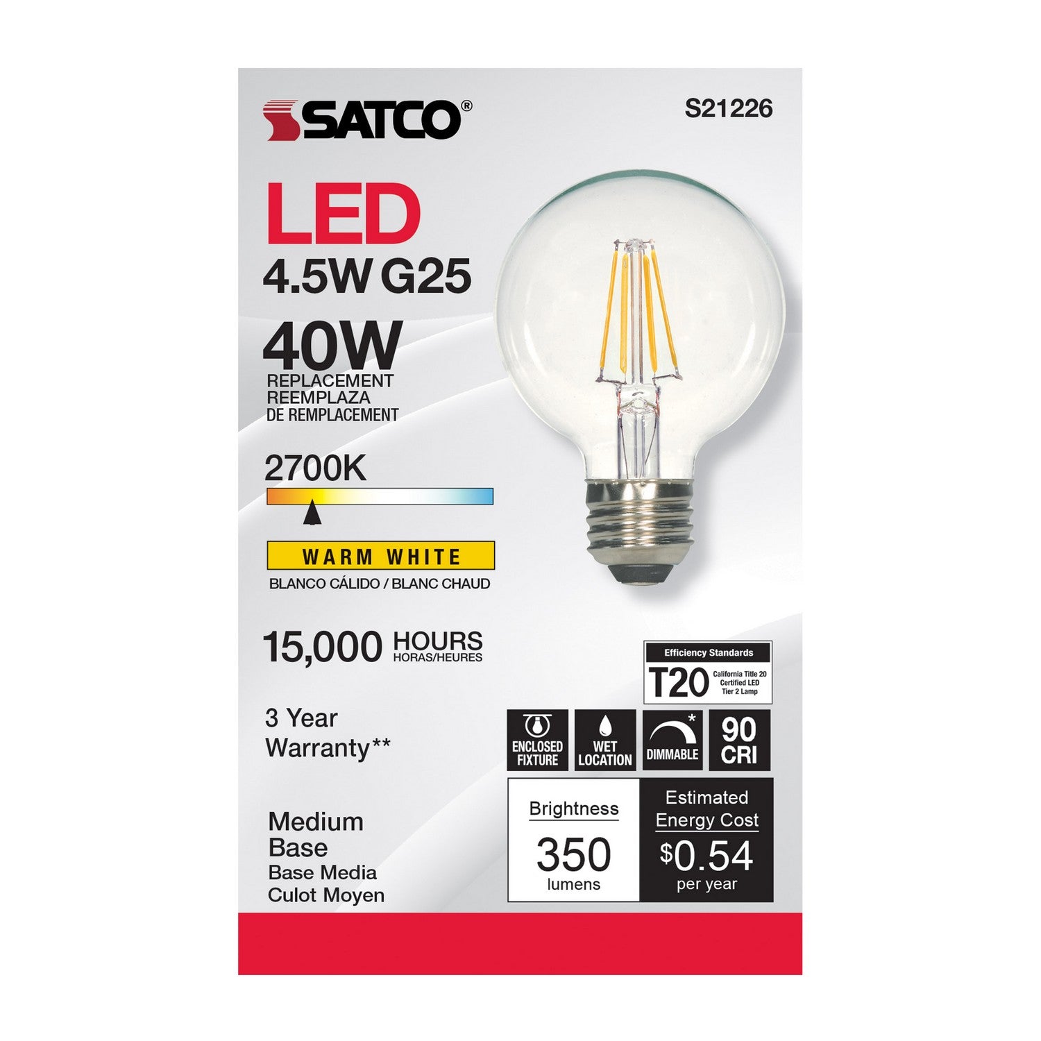 Satco - S21226 - Light Bulb - Clear