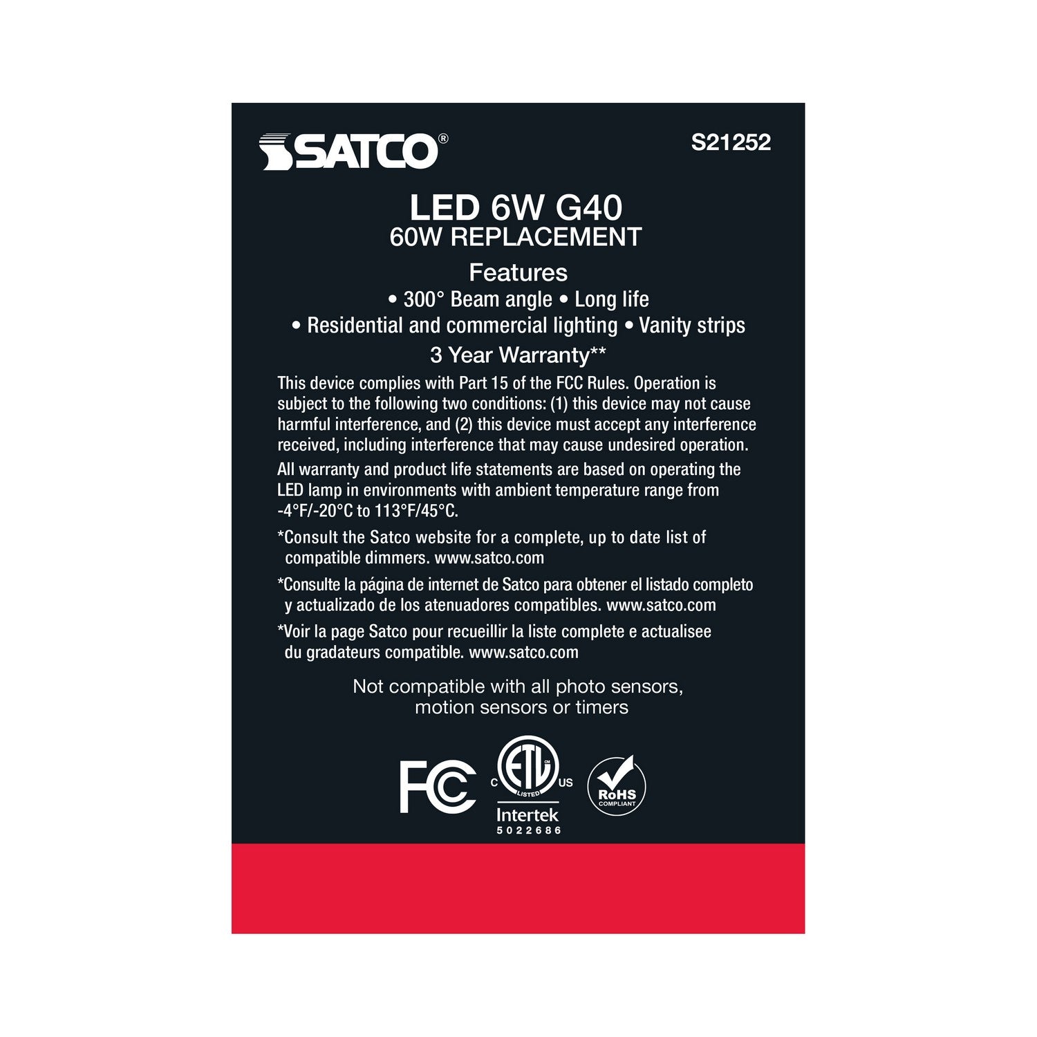 Satco - S21252 - Light Bulb - Clear