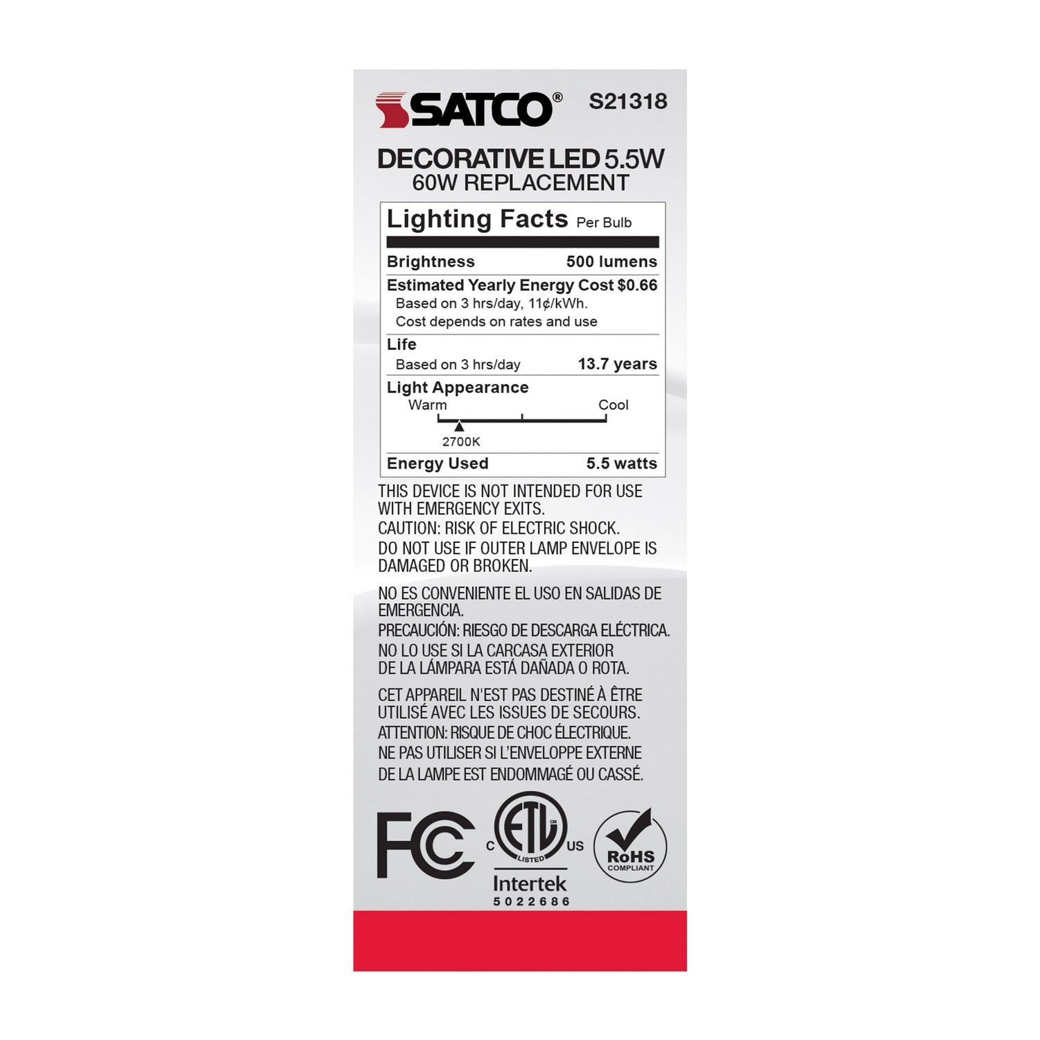 Satco - S21318 - Light Bulb - Clear