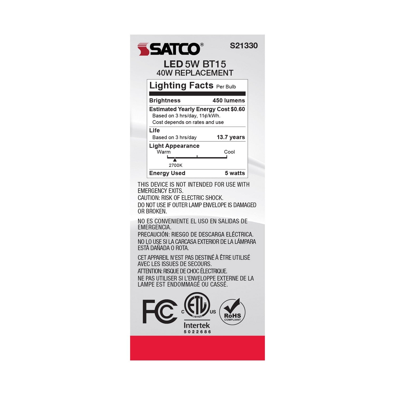 Satco - S21330 - Light Bulb - Clear