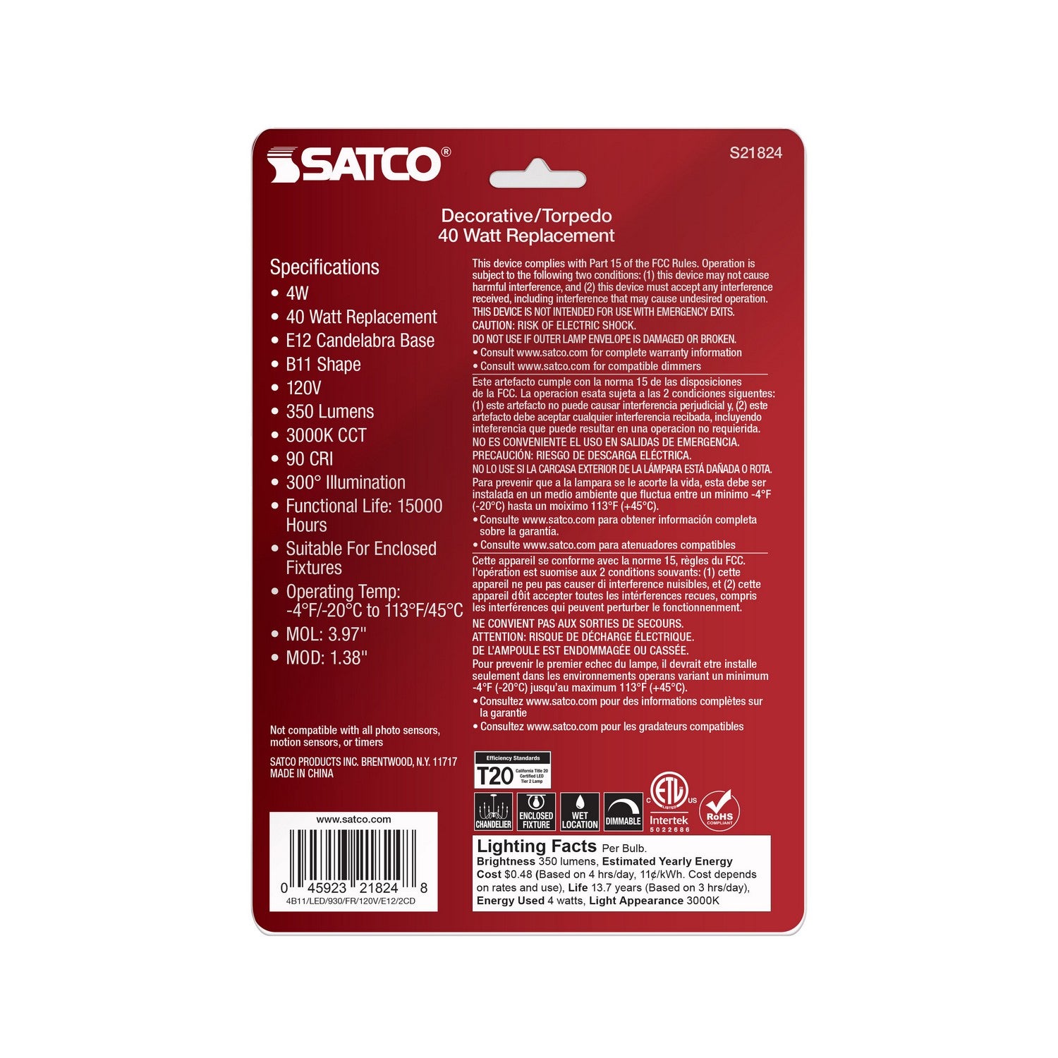 Satco - S21824 - Light Bulb - Frost