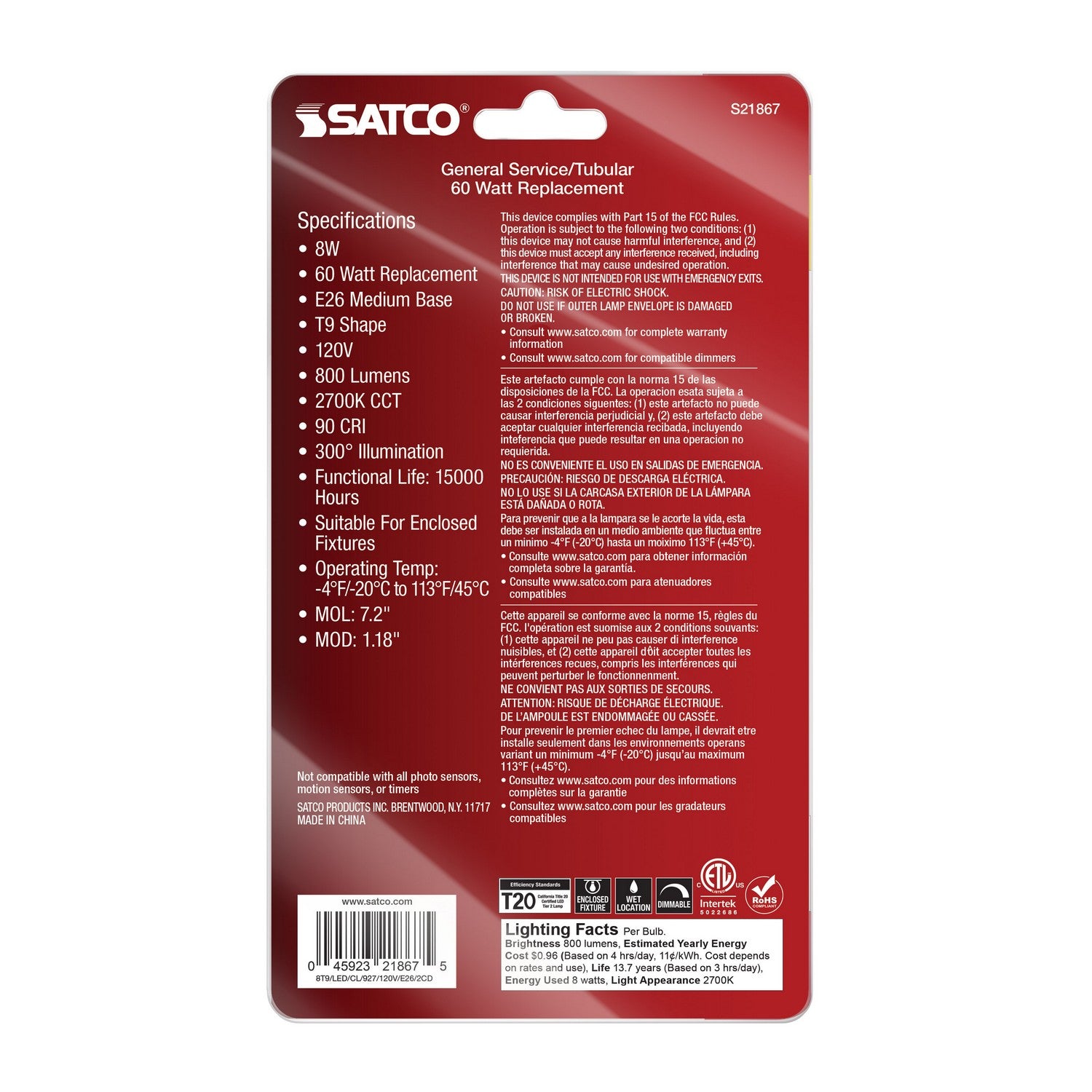 Satco - S21867 - Light Bulb - Clear