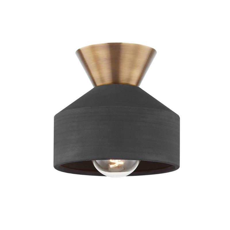 Troy Lighting - C9808-PBR/CBK - One Light Flush Mount - Covina - Patina Brass