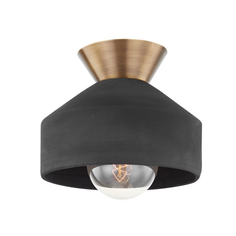 Troy Lighting - C9811-PBR/CBK - One Light Flush Mount - Covina - Patina Brass