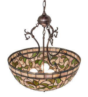 Meyda Tiffany - 17530 - Three Light Pendant - Tiffany Turning Leaf - Mahogany Bronze