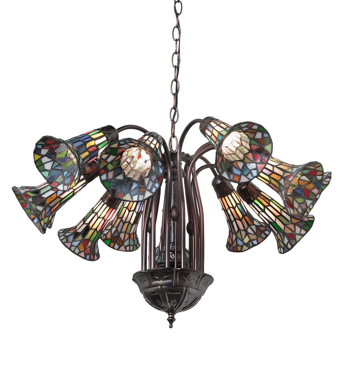 Meyda Tiffany - 17958 - 12 Light Chandelier - Stained Glass Pond Lily - Mahogany Bronze