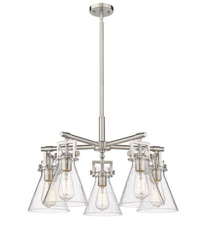 Innovations - 411-5CR-SN-G411-7SDY - Five Light Chandelier - Downtown Urban - Satin Nickel