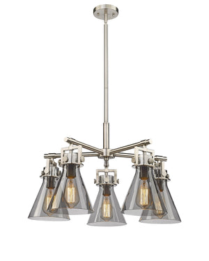 Innovations - 411-5CR-SN-G411-7SM - Five Light Chandelier - Downtown Urban - Satin Nickel