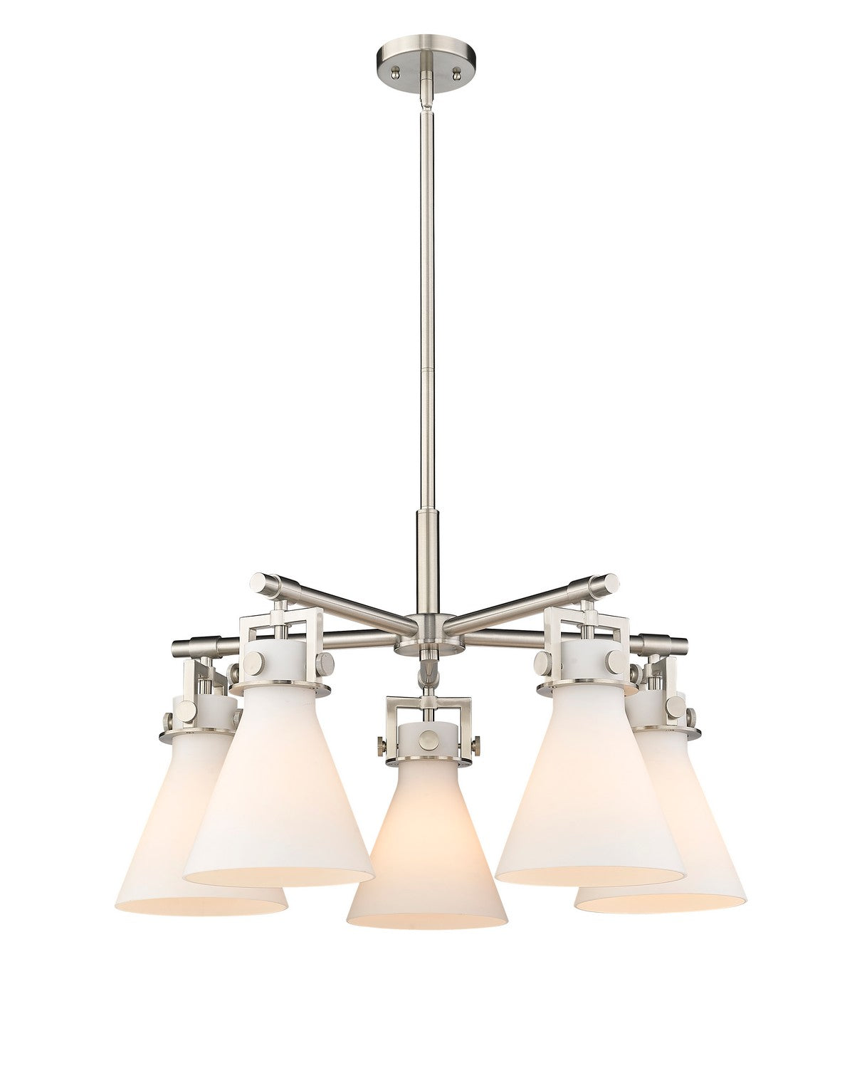 Innovations - 411-5CR-SN-G411-7WH - Five Light Chandelier - Downtown Urban - Satin Nickel