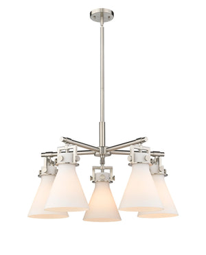 Innovations - 411-5CR-SN-G411-7WH - Five Light Chandelier - Downtown Urban - Satin Nickel