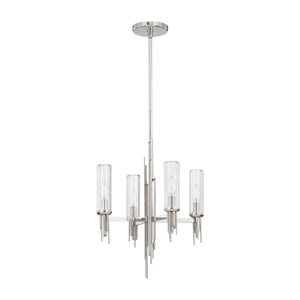 Alora - CH335418PNCR - Four Light Chandelier - Torres - Polished Nickel/Ribbed Glass