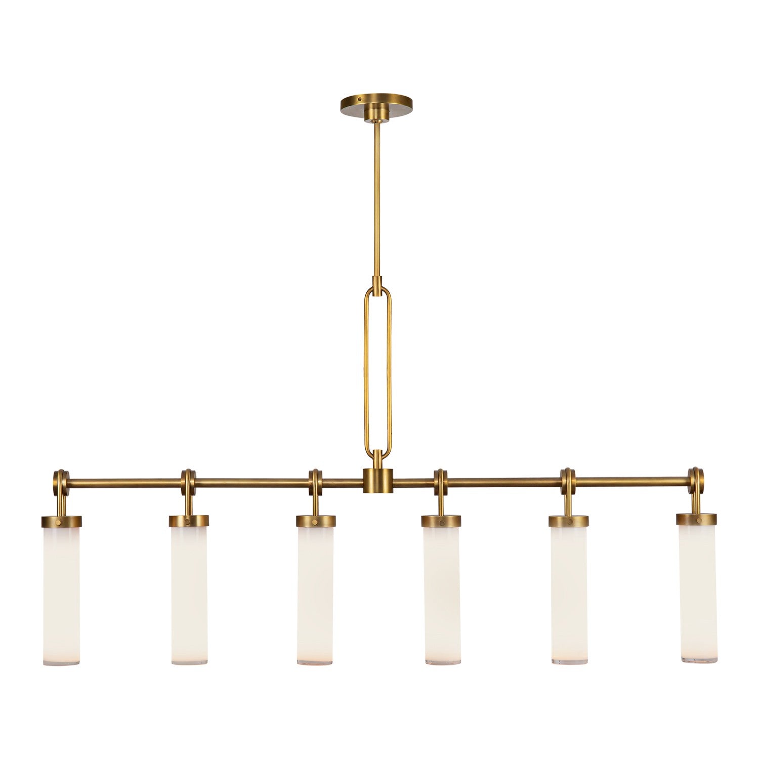 Alora - LP355652VBGO - Six Light Linear Pendant - Wynwood - Vintage Brass/Glossy Opal