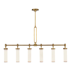 Alora - LP355652VBGO - Six Light Linear Pendant - Wynwood - Vintage Brass/Glossy Opal