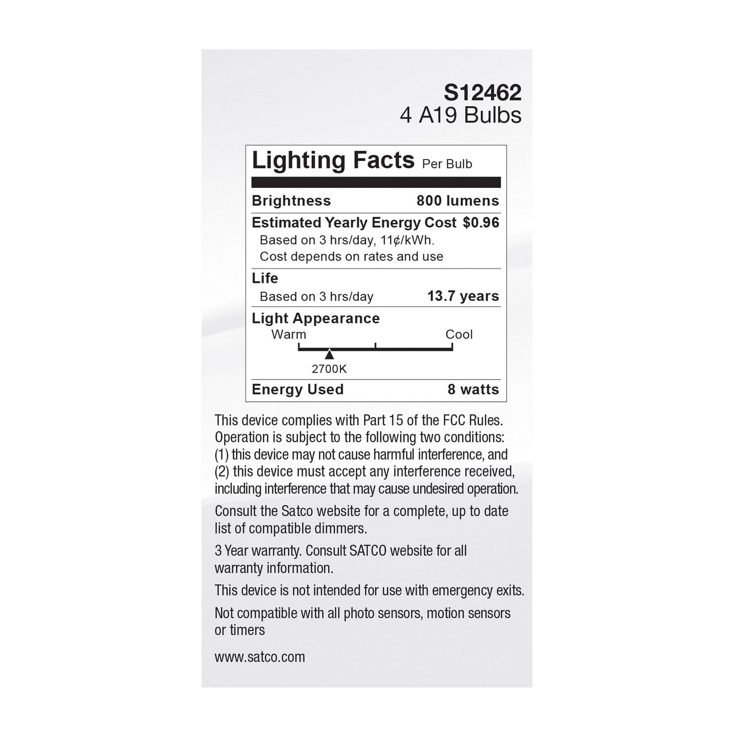 Satco - S12462 - Light Bulb - Clear