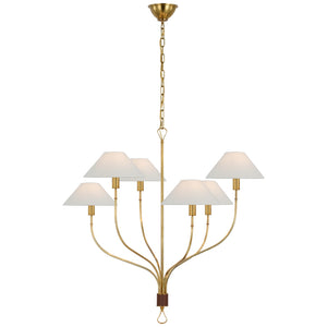 Visual Comfort Signature - AL 5002HAB/SDL-L - LED Chandelier - Griffin - Hand-Rubbed Antique Brass and Saddle Leather