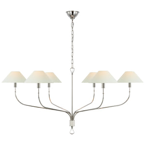 Visual Comfort Signature - AL 5005PN/PAR-L - LED Chandelier - Griffin - Polished Nickel and Parchment Leather