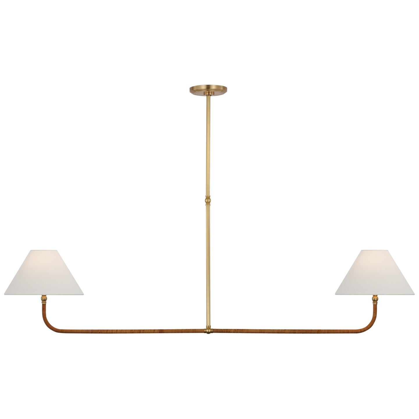 Visual Comfort Signature - CHC 5087AB/NRT-L - LED Linear Chandelier - Basden - Antique-Burnished Brass and Natural Rattan