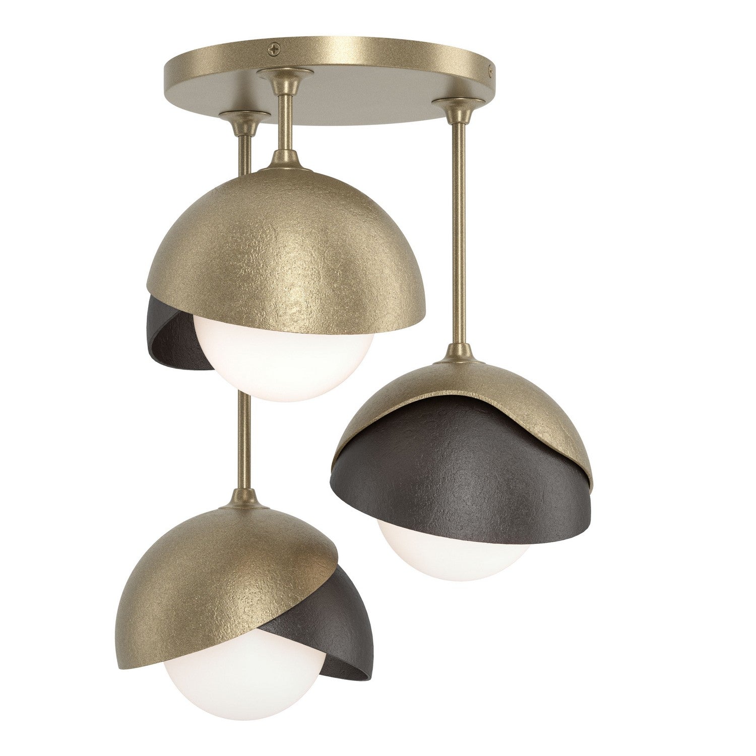 Hubbardton Forge - 121374-SKT-84-14-GG0711 - Brooklyn 3-Light Double Shade Semi-Flush - Brooklyn - Soft Gold