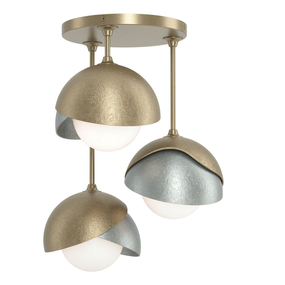 Hubbardton Forge - 121374-SKT-84-82-GG0711 - Brooklyn 3-Light Double Shade Semi-Flush - Brooklyn - Soft Gold