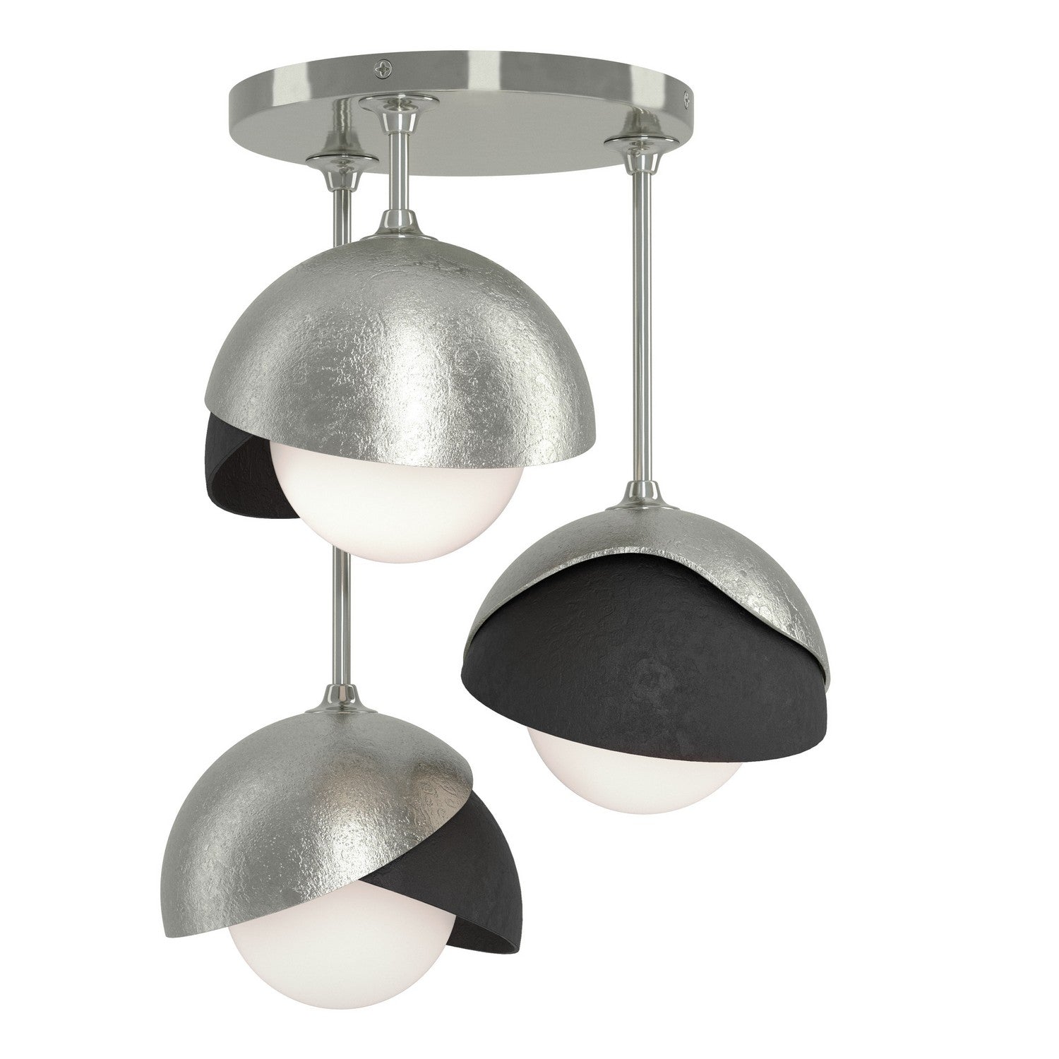 Hubbardton Forge - 121374-SKT-85-10-GG0711 - Brooklyn 3-Light Double Shade Semi-Flush - Brooklyn - Sterling