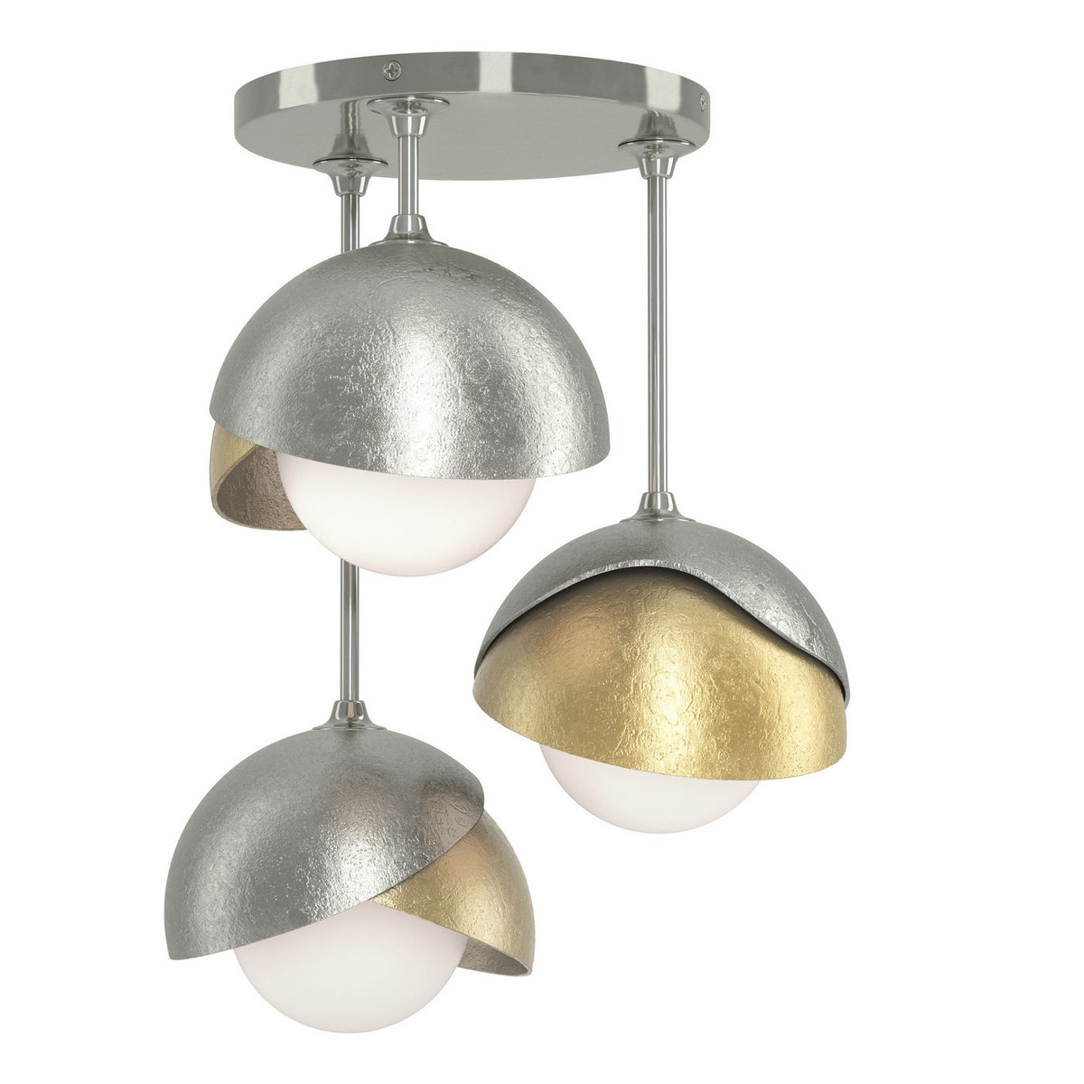Hubbardton Forge - 121374-SKT-85-86-GG0711 - Brooklyn 3-Light Double Shade Semi-Flush - Brooklyn - Sterling