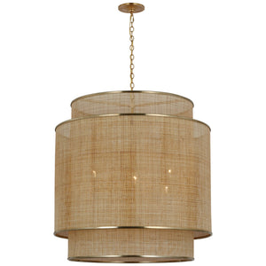 Visual Comfort Signature - MF 5025SB/NRT - LED Pendant - Linley - Soft Brass and Natural Rattan Caning