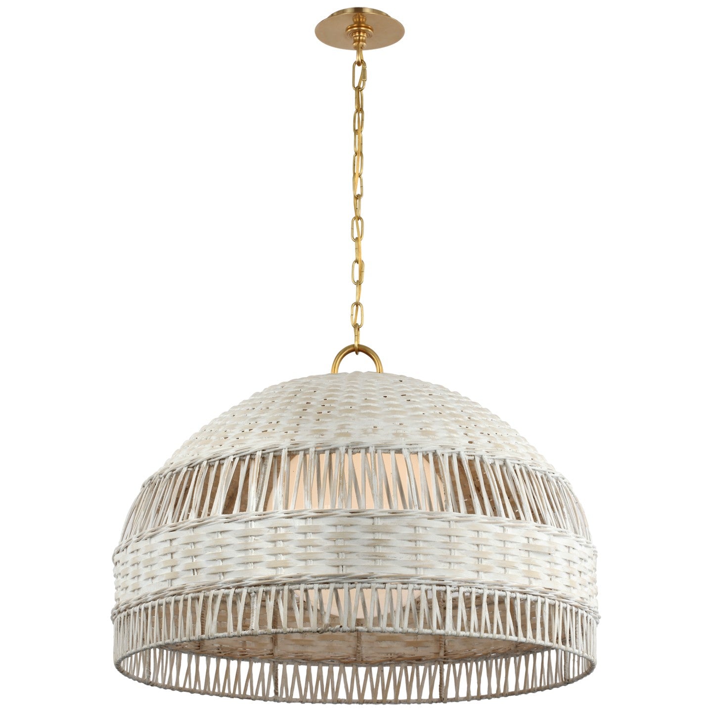 Visual Comfort Signature - MF 5052SB/WW - LED Pendant - Whit - Soft Brass and White Wicker