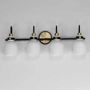 Maxim - 12334WTBKSBR - Four Light Bath Vanity - Milk - Satin Brass