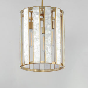 Maxim - 12802CZNAB - Three Light Foyer Pendant - Miramar - Capiz / Natural Aged Brass