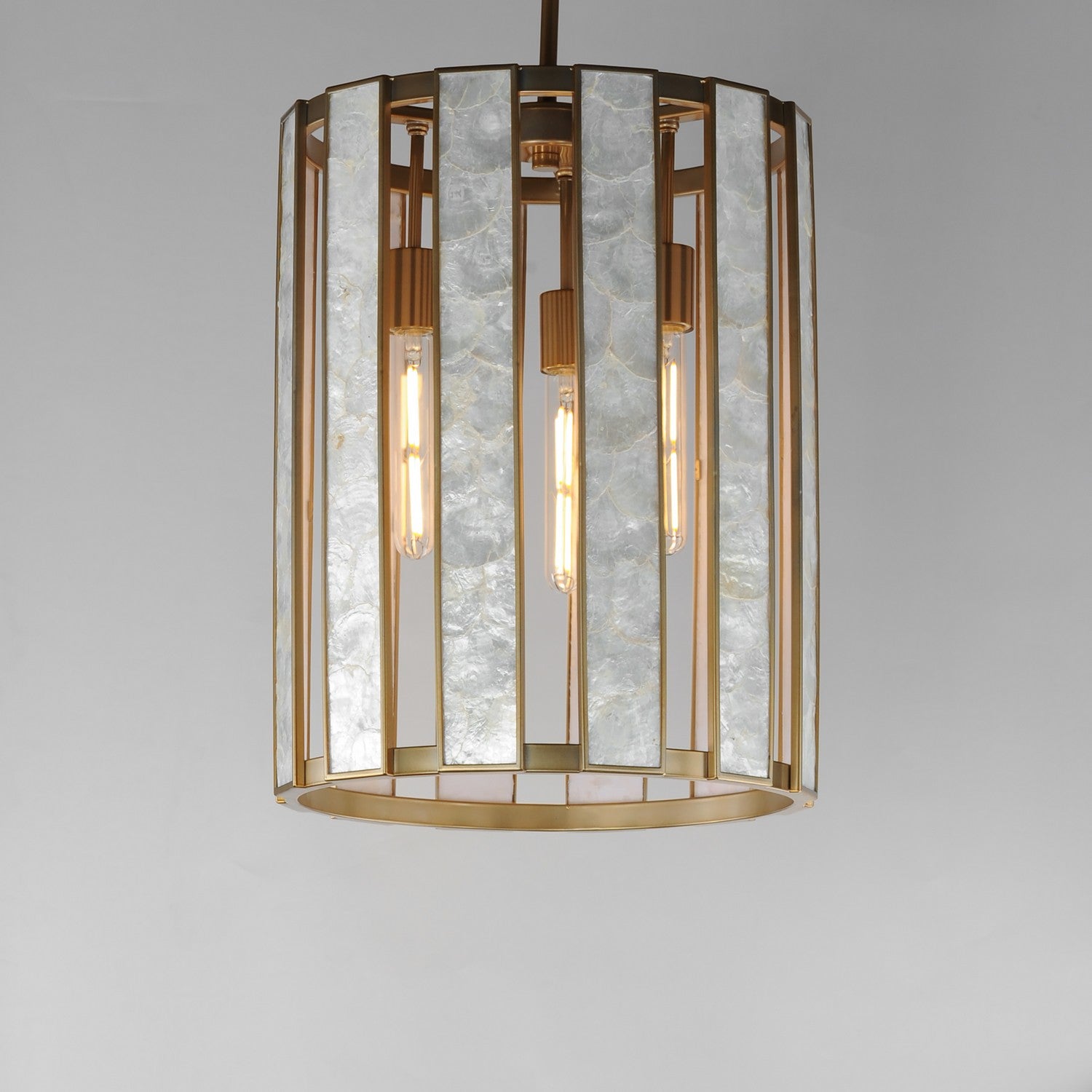 Maxim - 12802CZNAB - Three Light Foyer Pendant - Miramar - Capiz / Natural Aged Brass