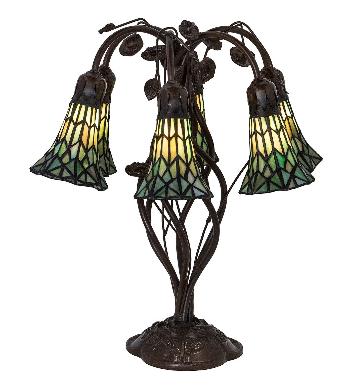 Meyda Tiffany - 255817 - Six Light Table Lamp - Stained Glass Pond Lily - Mahogany Bronze