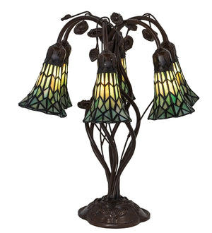 Meyda Tiffany - 255817 - Six Light Table Lamp - Stained Glass Pond Lily - Mahogany Bronze