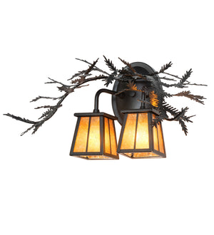 Meyda Tiffany - 261860 - Two Light Wall Sconce - Pine Branch - Black Satin Wrought Iron