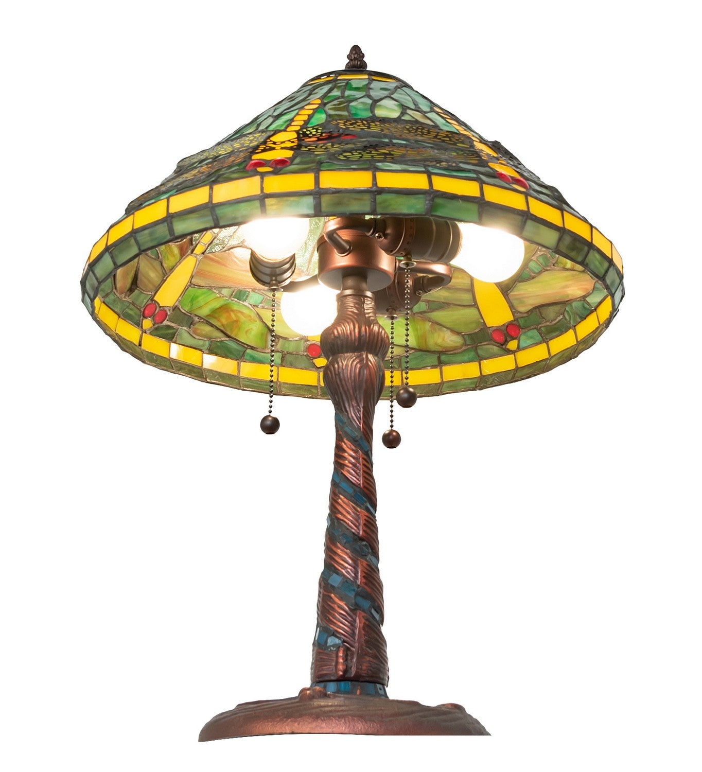 Meyda Tiffany - 259779 - Three Light Table Lamp - Tiffany Dragonfly - Mahogany Bronze