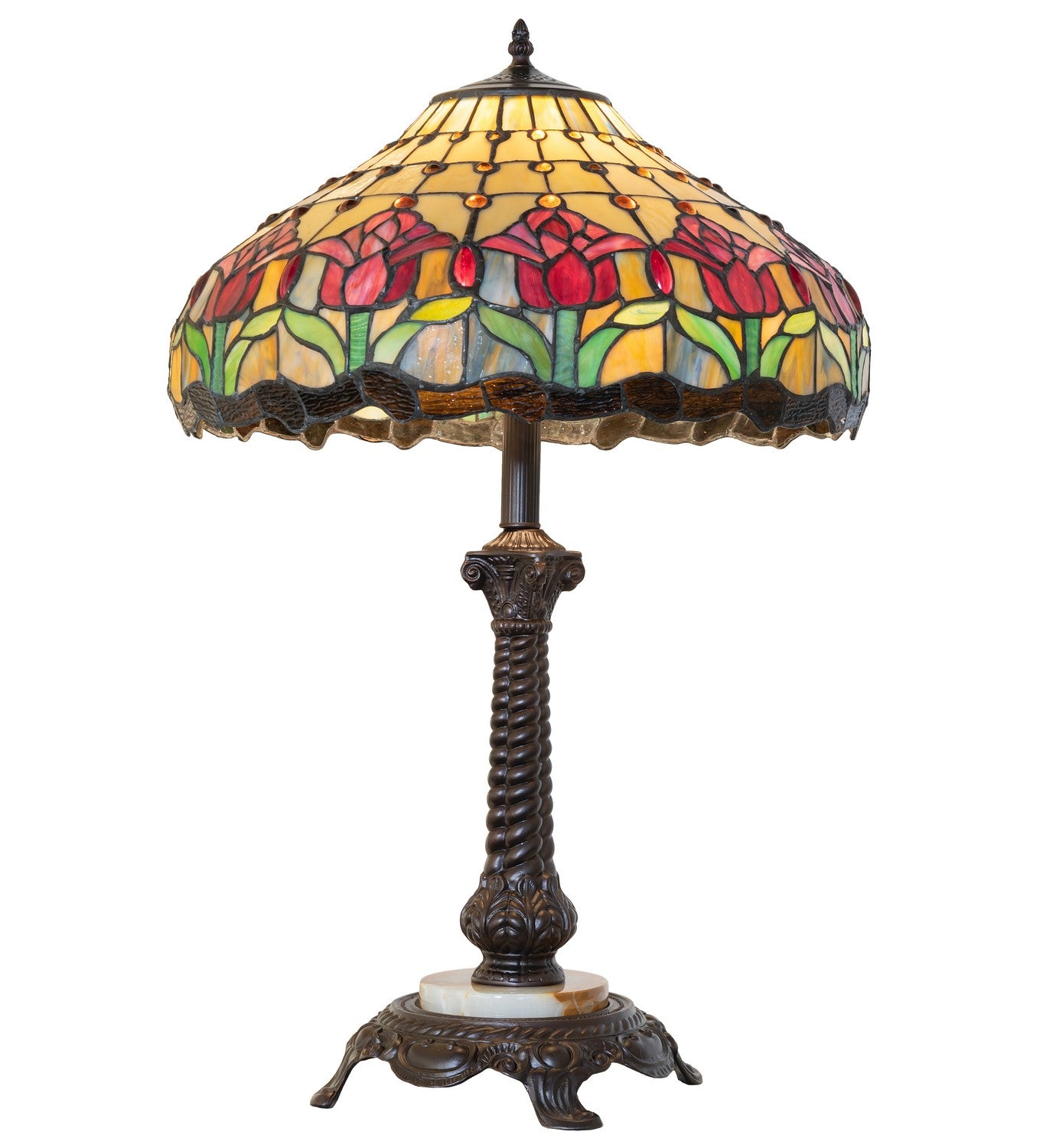 Meyda Tiffany - 265014 - One Light Table Lamp - Colonial Tulip - Mahogany Bronze