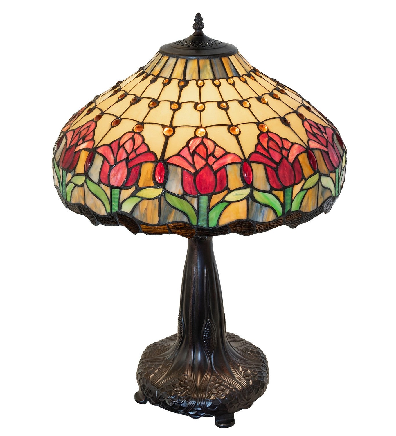 Meyda Tiffany - 265016 - Three Light Table Lamp - Colonial Tulip - Mahogany Bronze