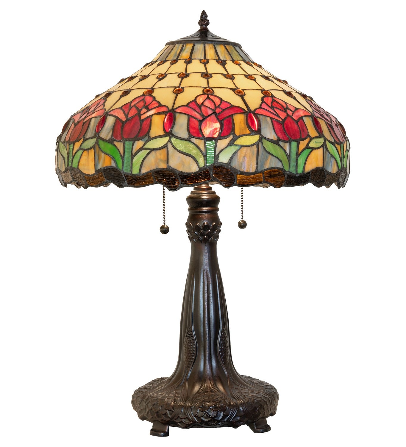 Meyda Tiffany - 265016 - Three Light Table Lamp - Colonial Tulip - Mahogany Bronze