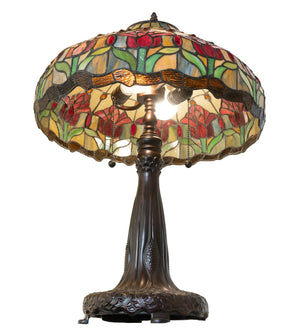 Meyda Tiffany - 265016 - Three Light Table Lamp - Colonial Tulip - Mahogany Bronze