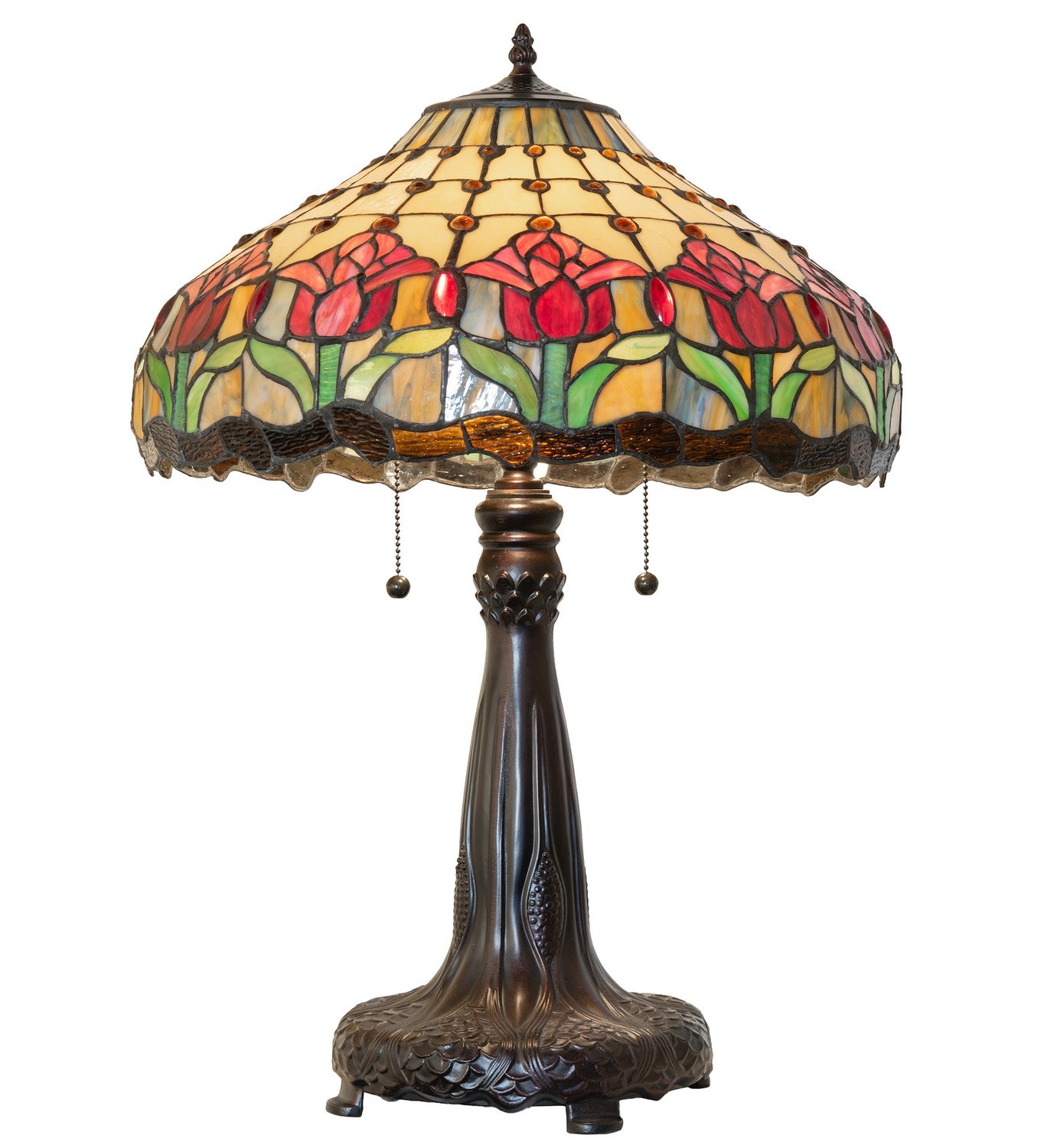 Meyda Tiffany - 265016 - Three Light Table Lamp - Colonial Tulip - Mahogany Bronze