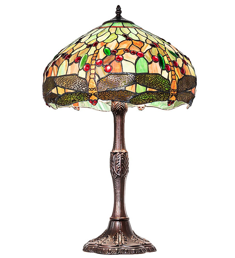 Meyda Tiffany - 265991 - Three Light Table Lamp - Tiffany Hanginghead Dragonfly - Mahogany Bronze