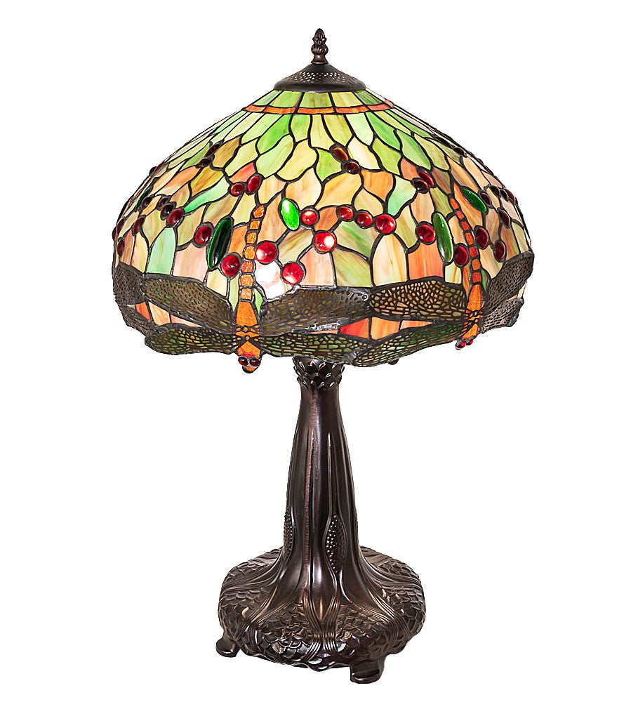 Meyda Tiffany - 266004 - Two Light Table Lamp - Tiffany Hanginghead Dragonfly - Mahogany Bronze