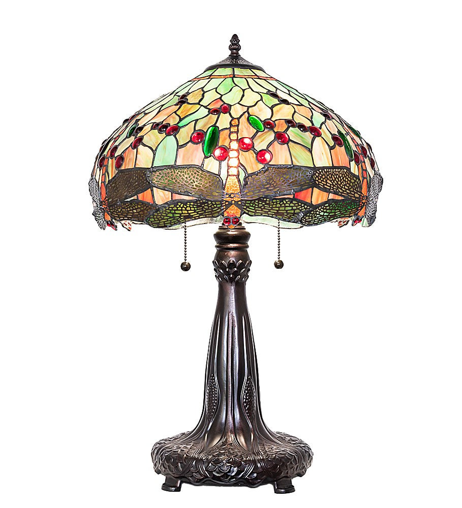 Meyda Tiffany - 266004 - Two Light Table Lamp - Tiffany Hanginghead Dragonfly - Mahogany Bronze